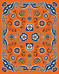 Orange Navy Floral Scroll Medallion Rug