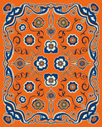 Orange Navy Floral Scroll Medallion Rug