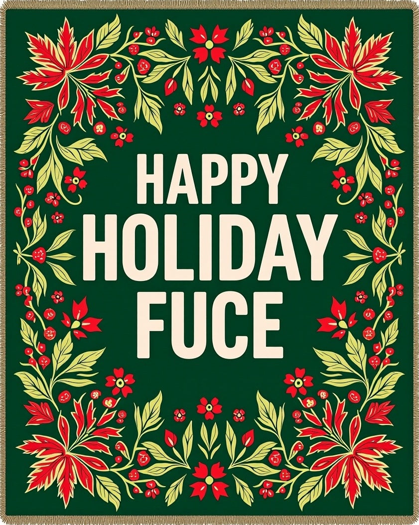Festive Red Green Floral Border Rug