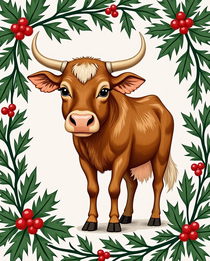 Brown Bull Holly Berry Garland Rug