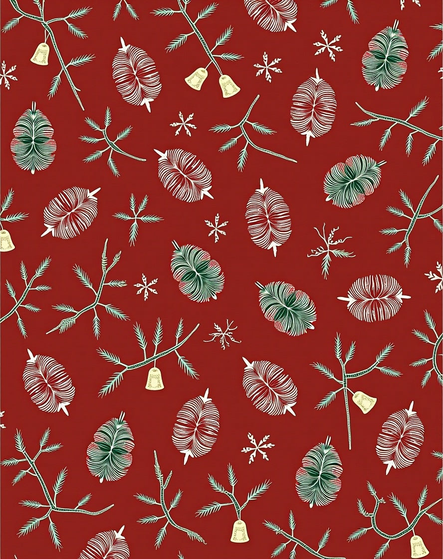 Red Festive Pine Sprigs And Bells Rug