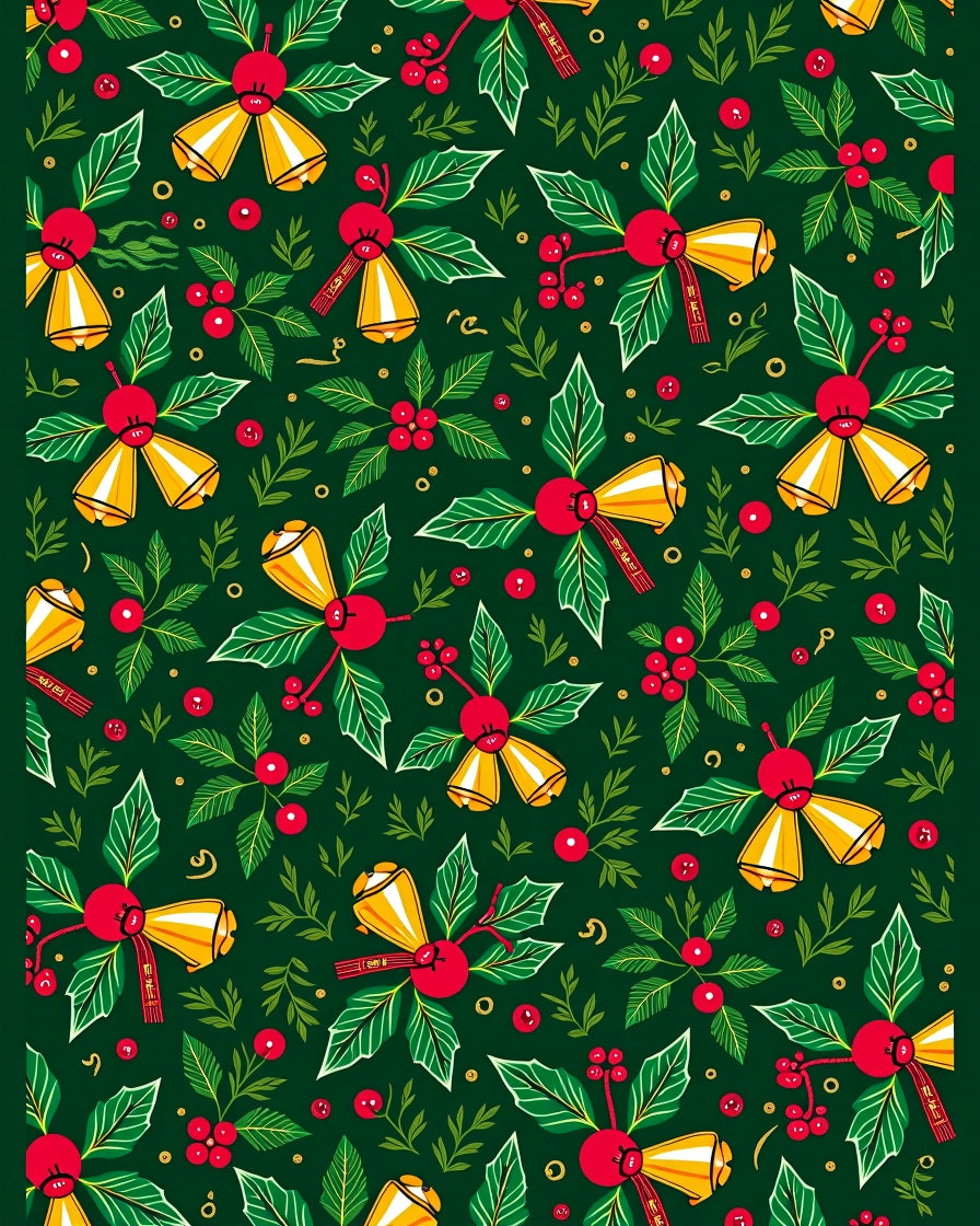 Red Green Gold Holly Berry Bells Rug