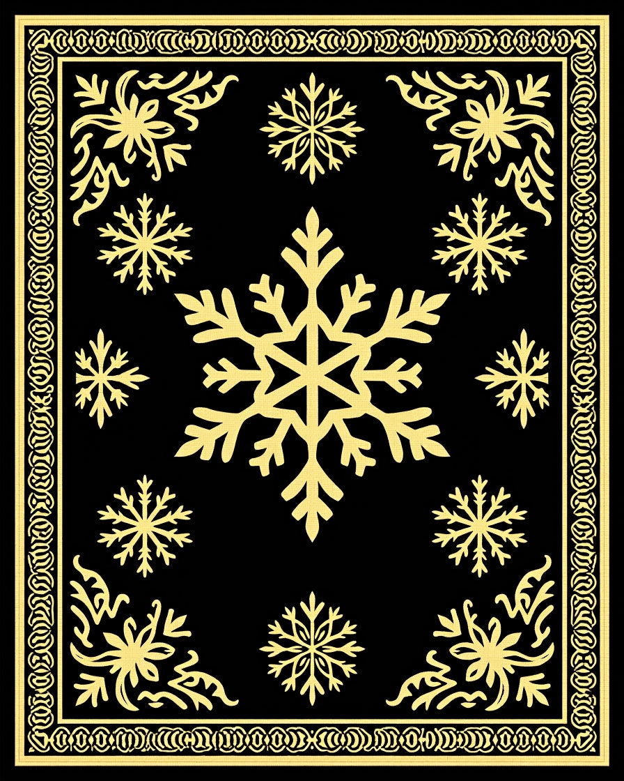 Golden Snowflake Black Contemporary Rug