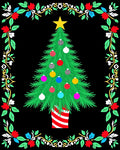 Festive Green Christmas Tree Ornate Border Rug
