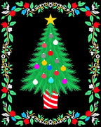 Festive Green Christmas Tree Ornate Border Rug