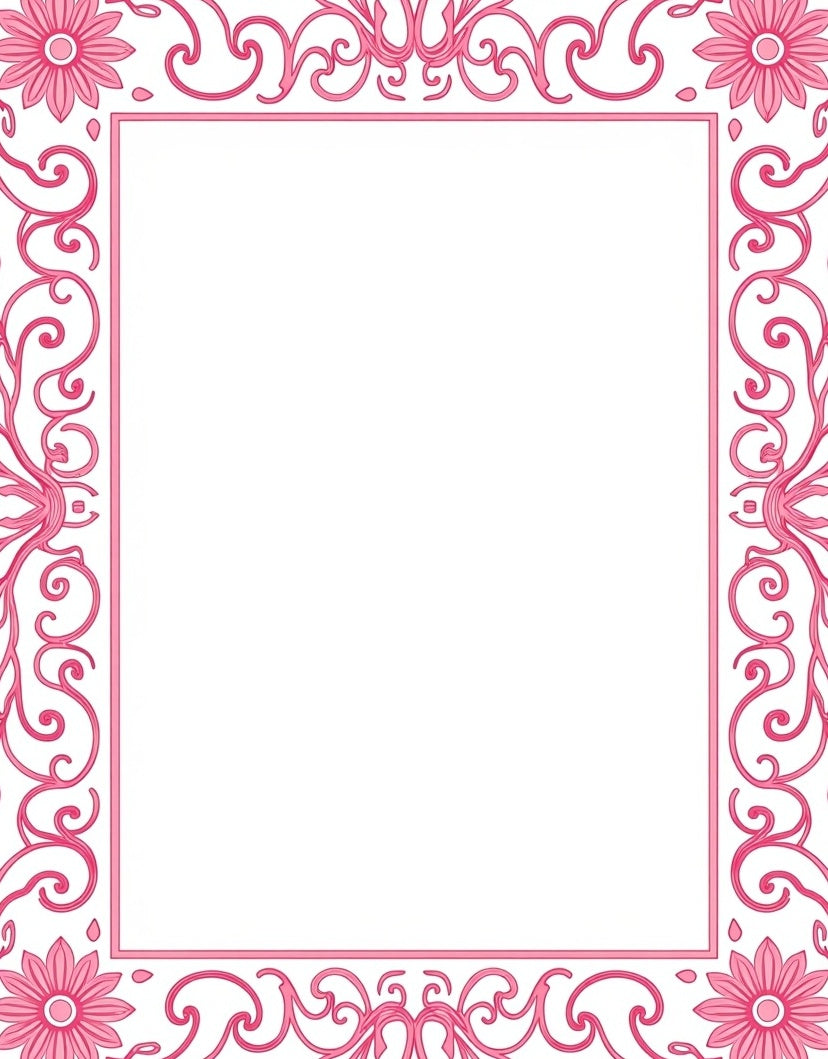Pink Floral Swirl Border Rug