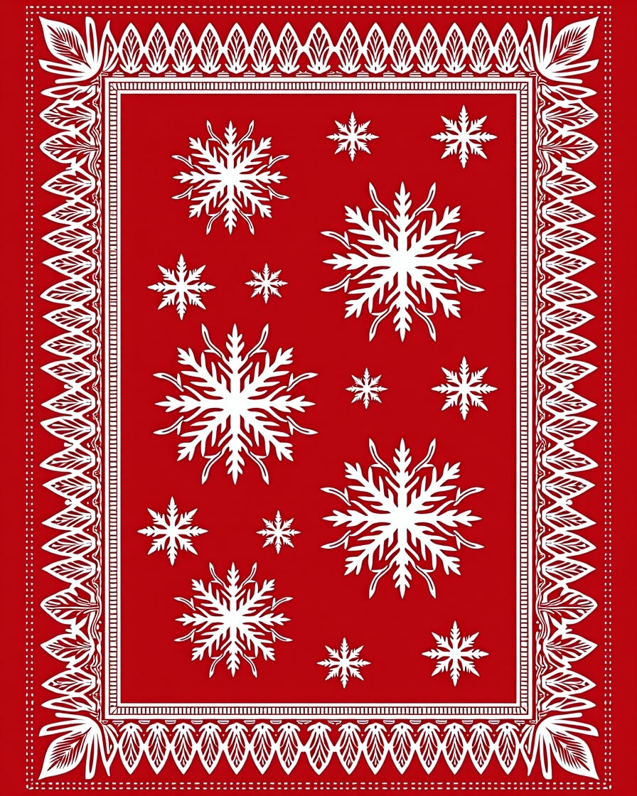 Crimson Snowflake Festive Border Rug