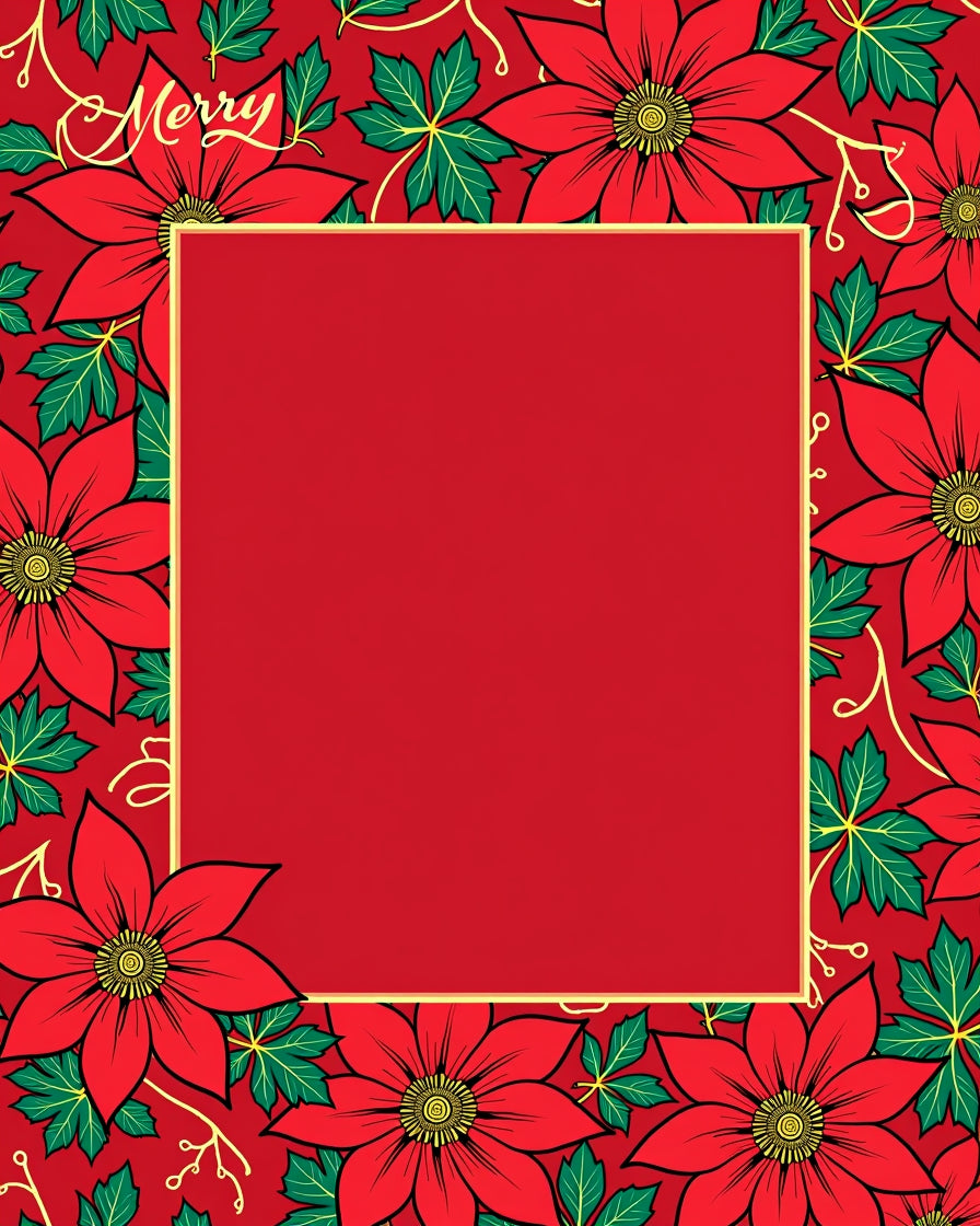 Red Poinsettia Floral Border Rug