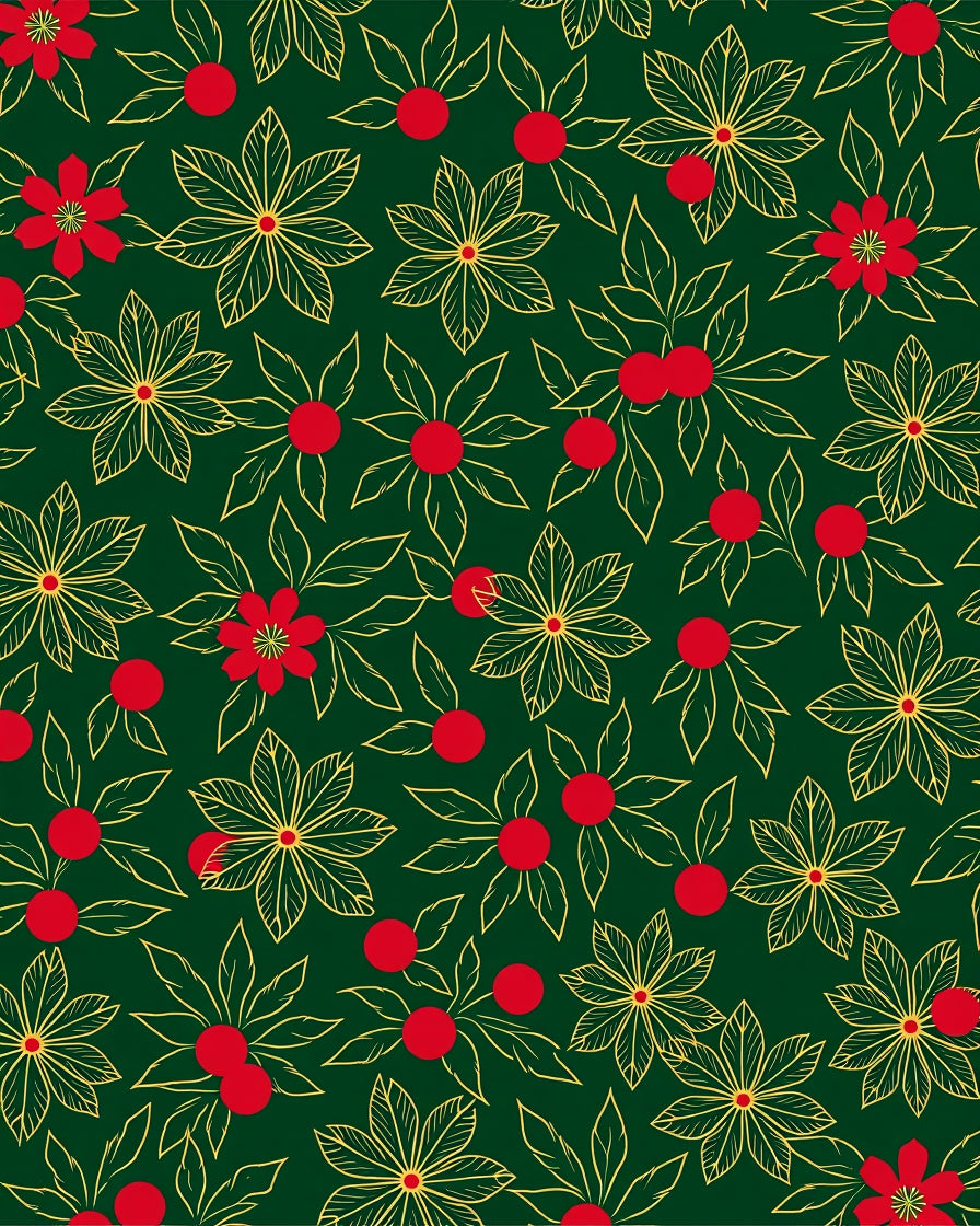 Green Red Gold Floral Vine Rug