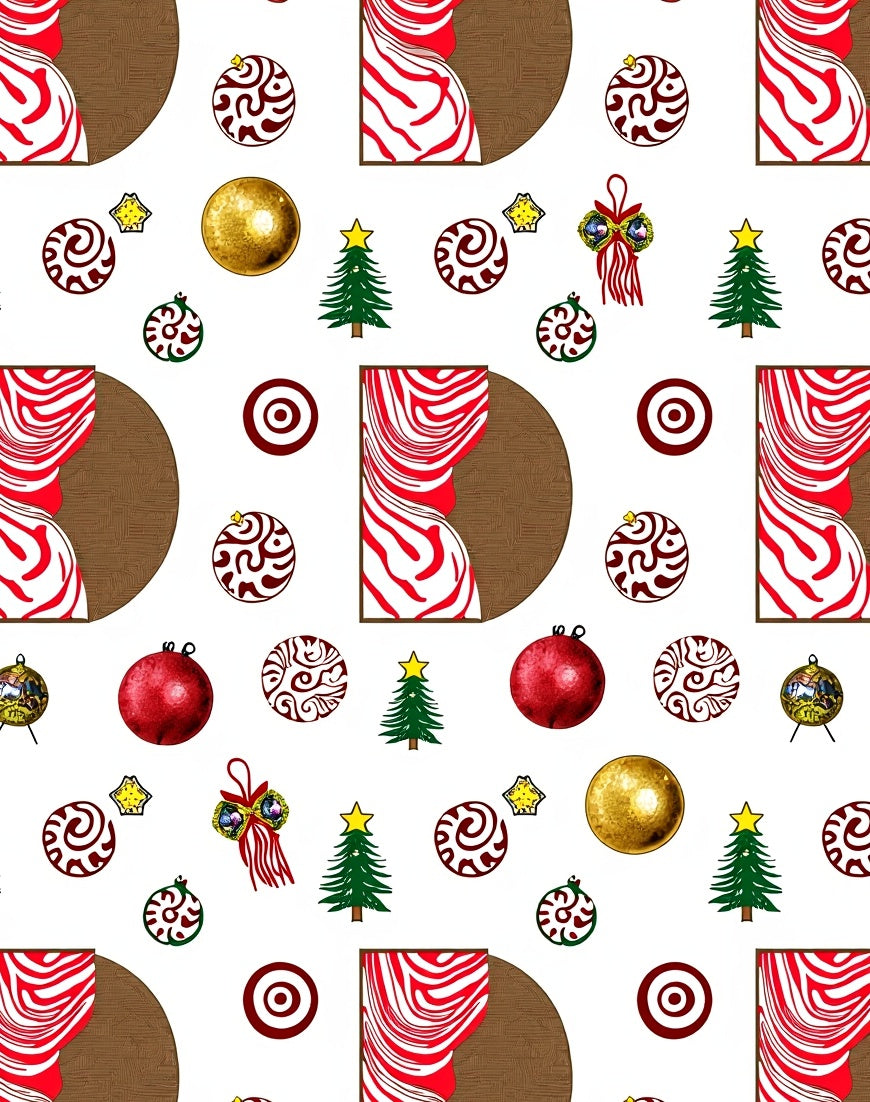 Red White Christmas Ornament Tree Collection Rug