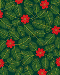 Deep Green Red Floral Fern Rug