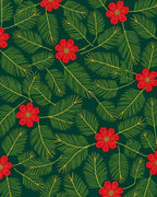 Deep Green Red Floral Fern Rug