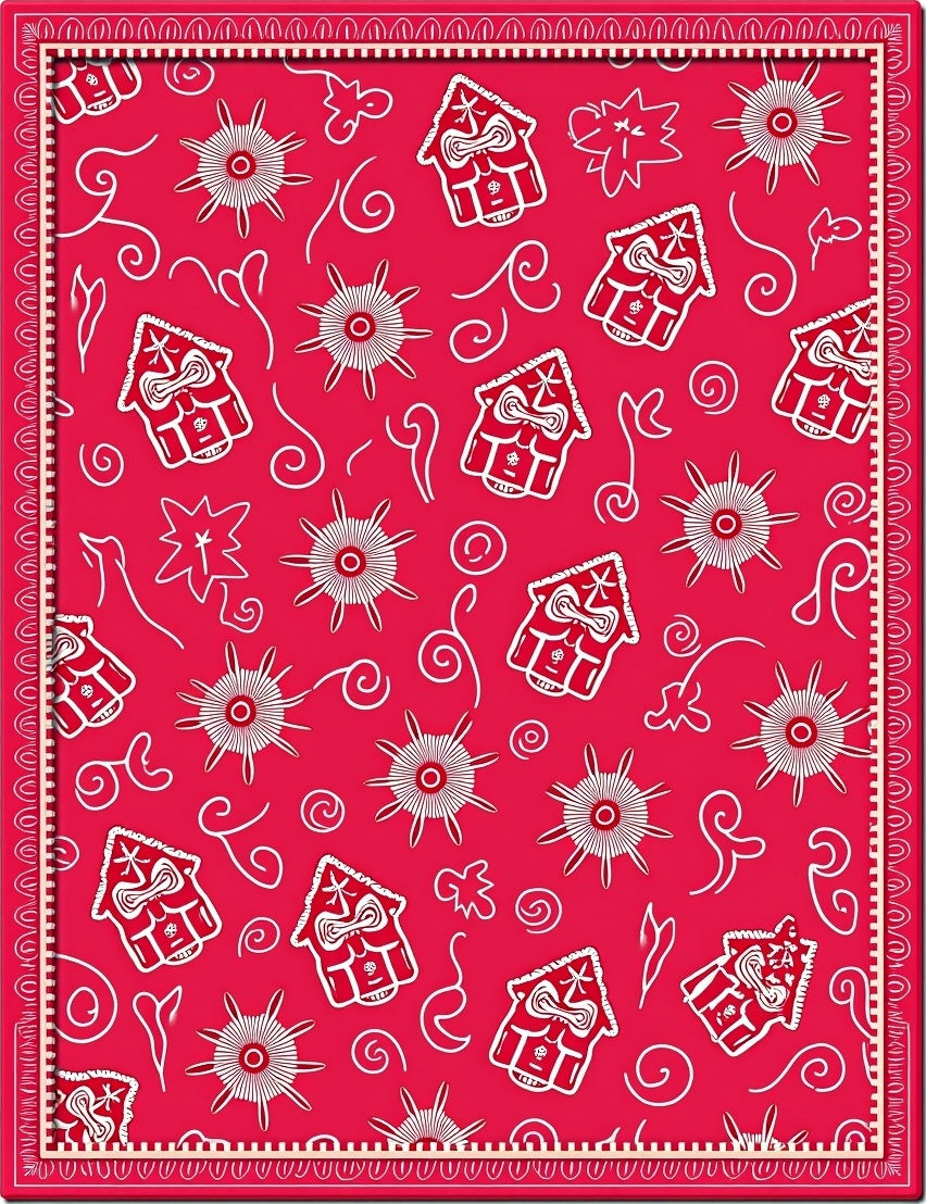 Bright Red Whimsical Gingerbread House Swirl Rug