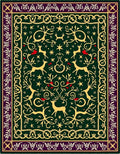 Green and Gold Stag Forest Border Rug