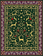 Green and Gold Stag Forest Border Rug