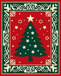 Festive Green Christmas Tree Red Snowflakes Rug