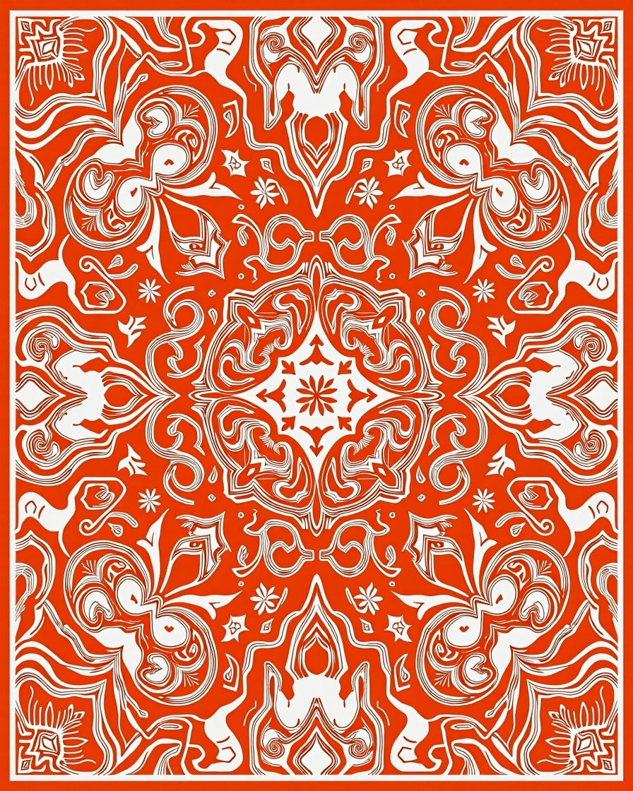 Vibrant Orange Floral Mandala Rug