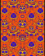 Orange And Blue Skull Floral Arrangement Rug