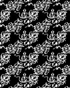 Intricate White Floral Scrollwork Black Rug