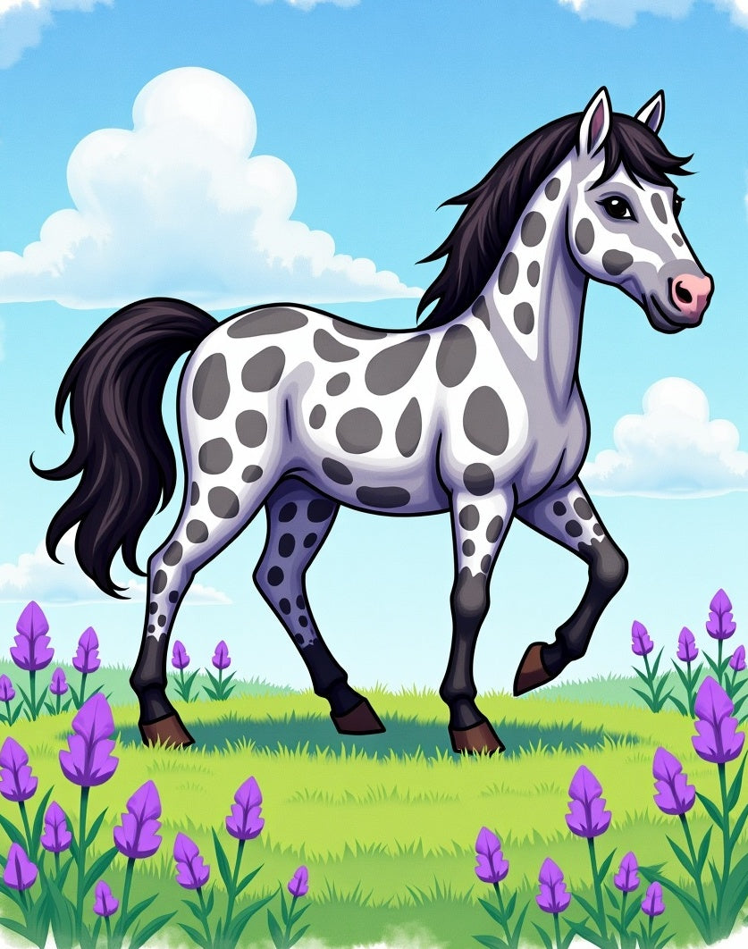 Spotted Horse Amidst Purple Flowers Rug
