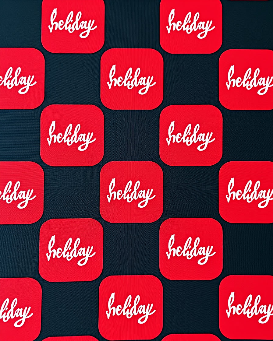 Red White Script Repeating Squares Rug