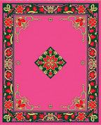 Vibrant Pink Floral Medallion Frame Rug