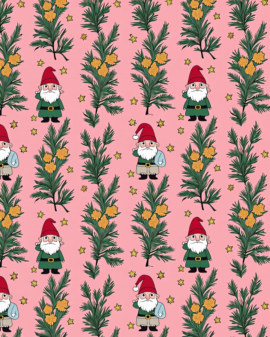 Pink Gnome And Fir Tree Garland Rug