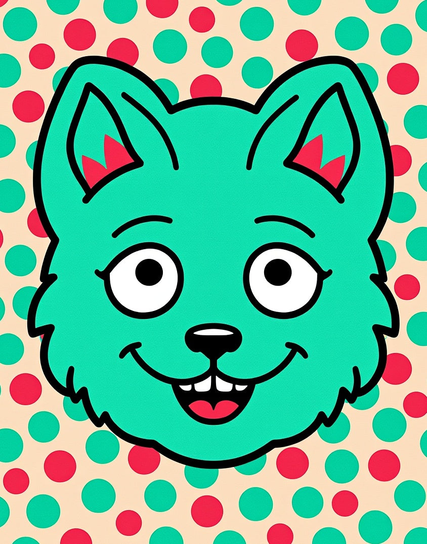 Aqua Cat With Red Green Dots Rug