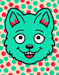Aqua Cat With Red Green Dots Rug