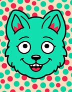 Aqua Cat With Red Green Dots Rug