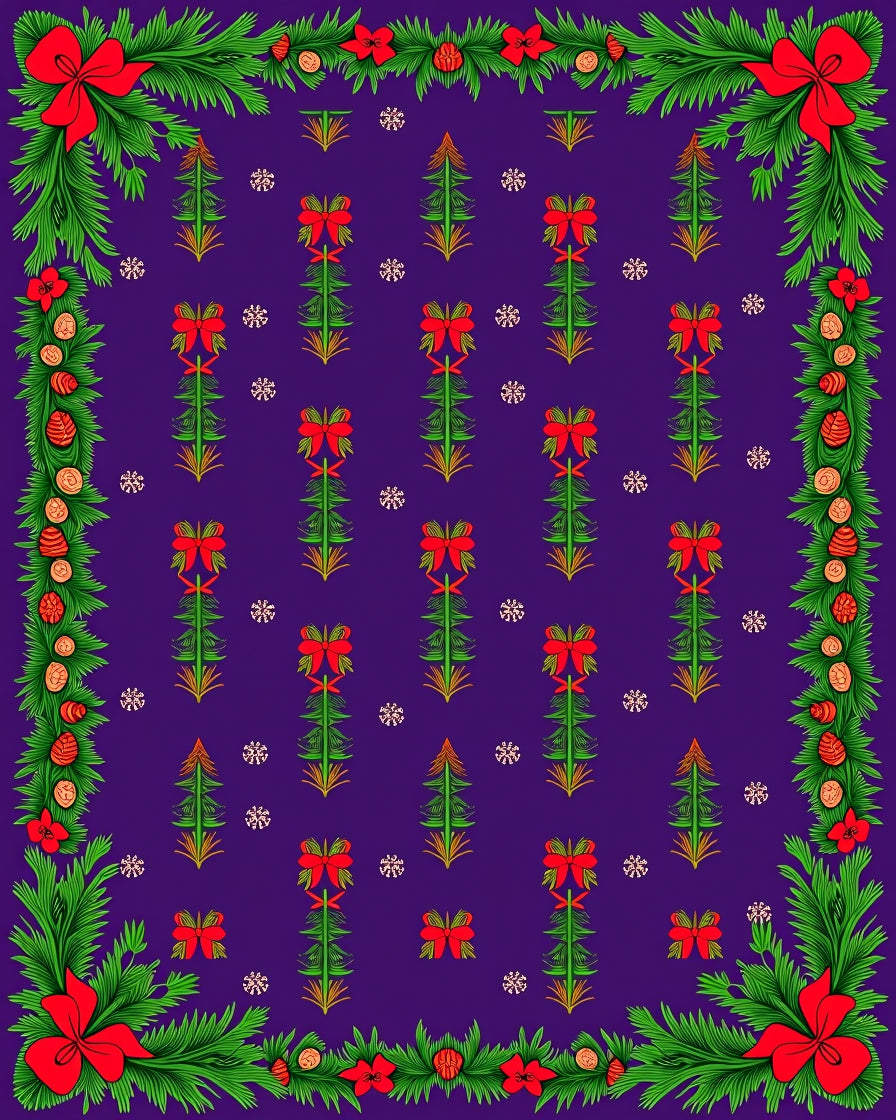 Crimson Red Bow and Spruce Garland Rug