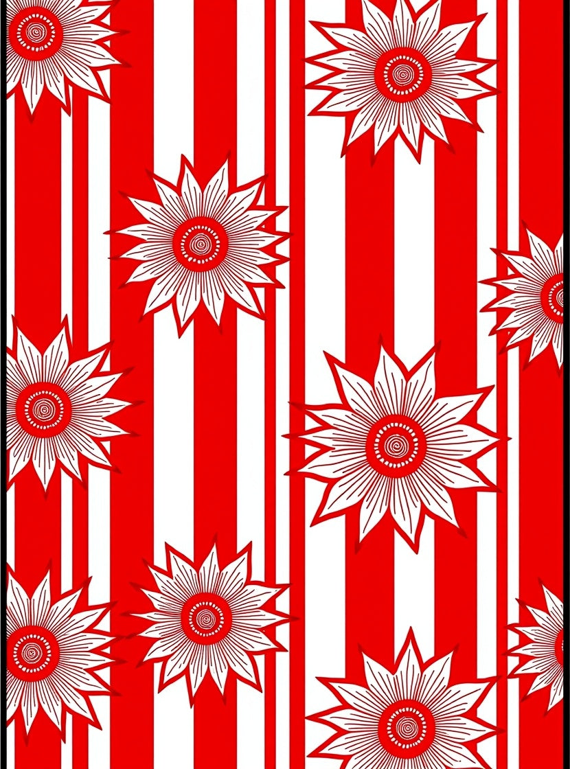 Bold Red White Striped Sunflower Rug