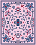 Pink Navy Red Floral Medallion Rug