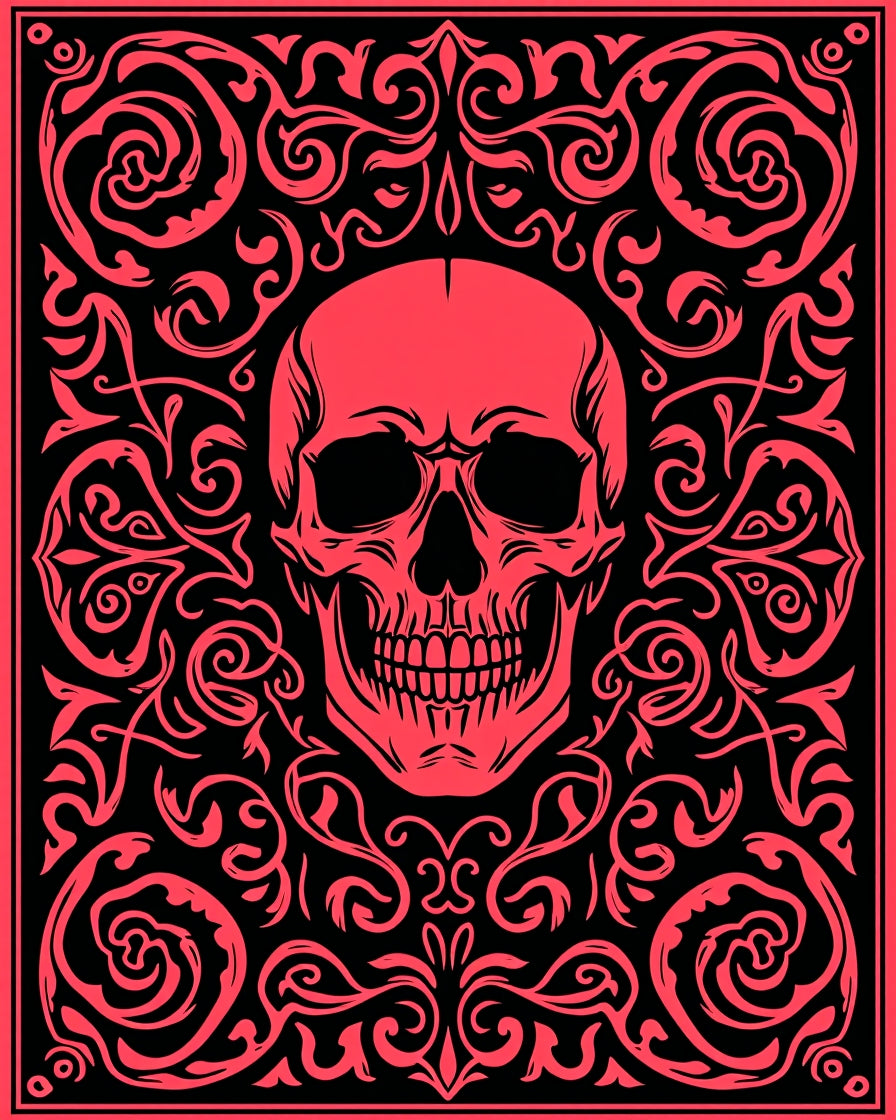 Crimson Skull Ornamental Square Rug