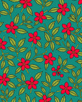 Teal Red Flower Berry Branch Rug