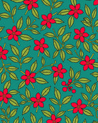 Teal Red Flower Berry Branch Rug