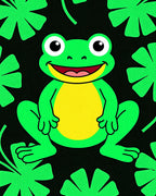 Happy Green Frog Lily Pad Art Rug