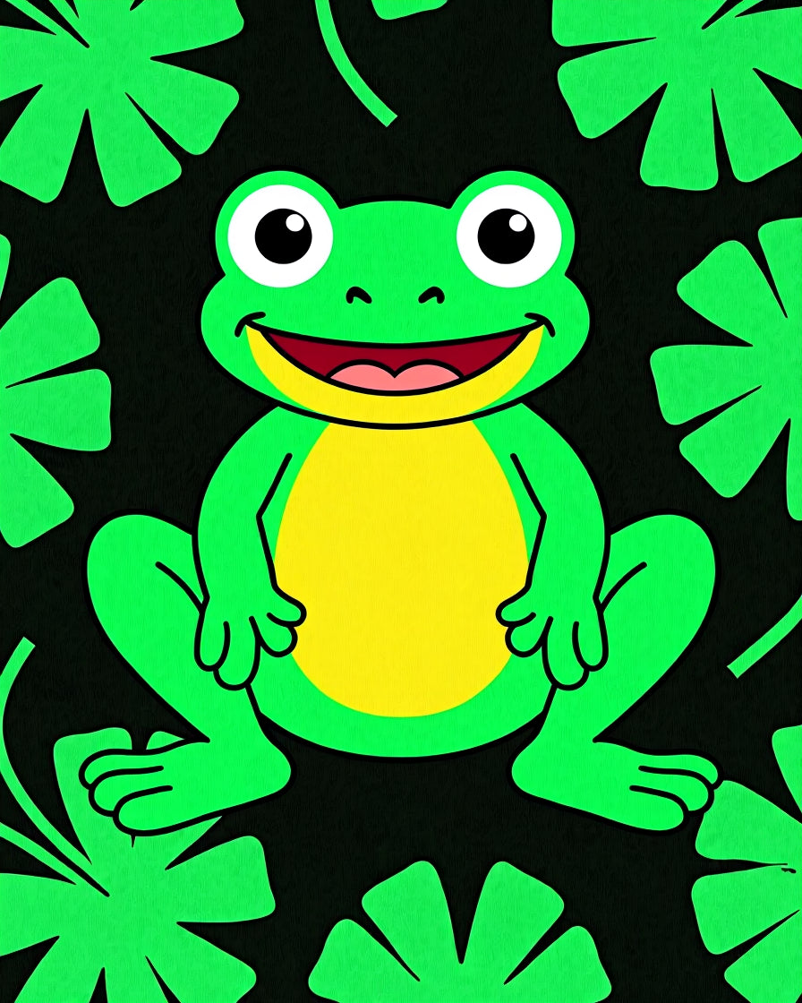 Happy Green Frog Lily Pad Art Rug