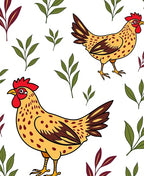Sunny Yellow Hen Leafy Whimsy Rug