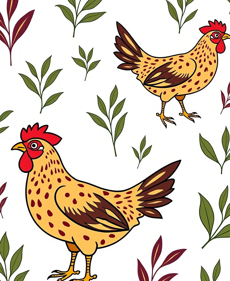 Sunny Yellow Hen Leafy Whimsy Rug
