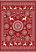 Red White Reindeer Floral Medallion Rug