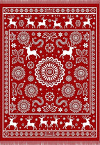 Red White Reindeer Floral Medallion Rug