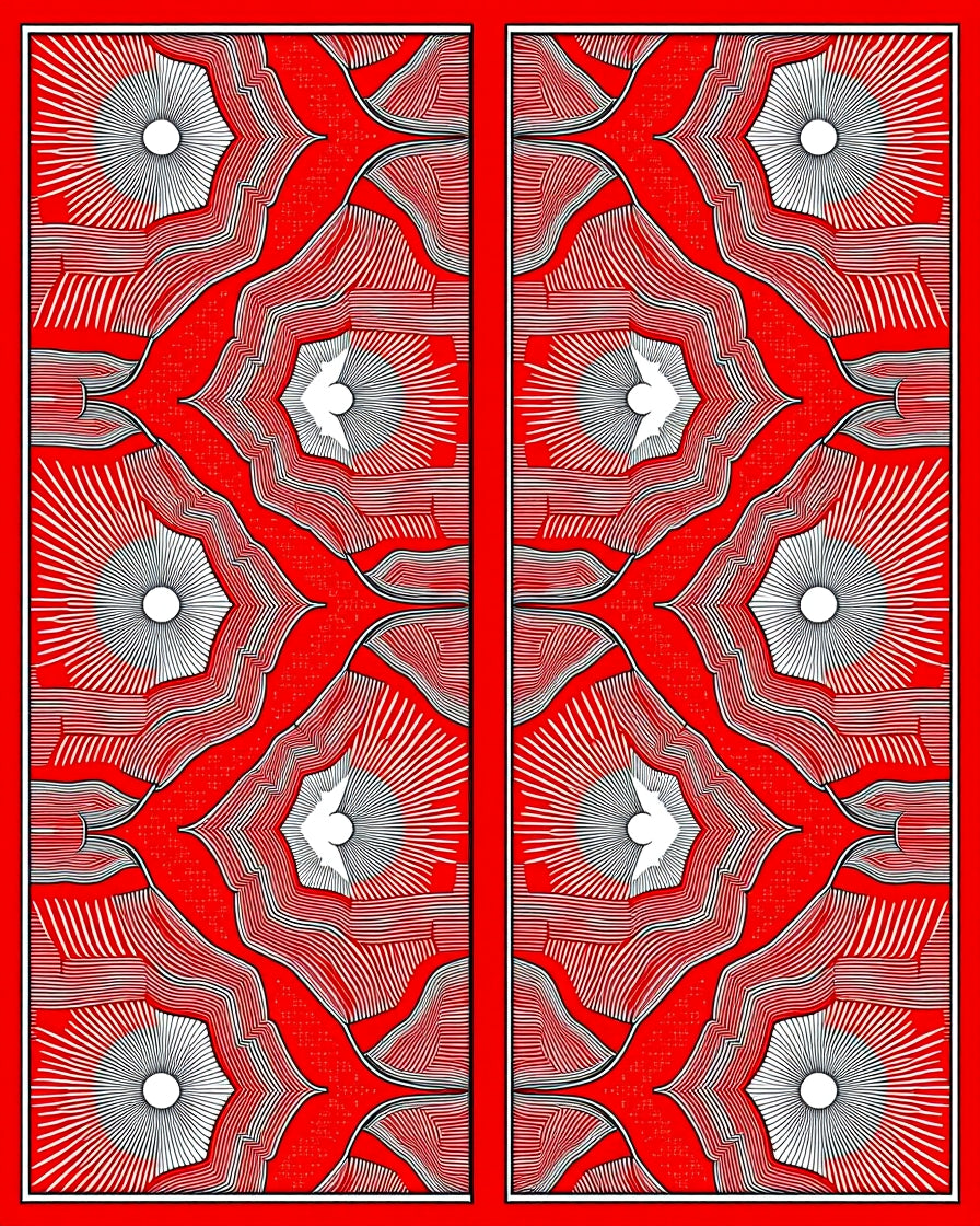 Crimson Radiating Sunburst Mandala Rug