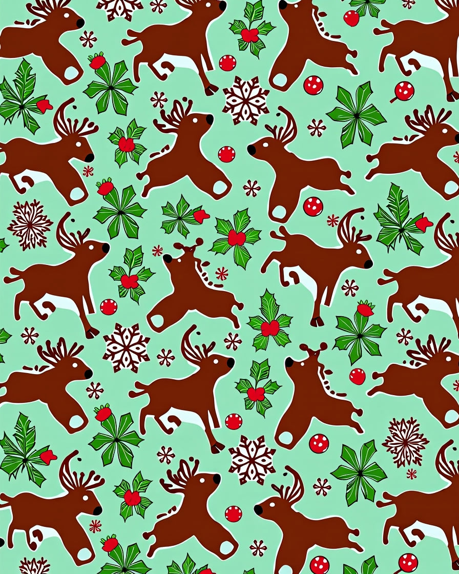 Jolly Reindeer Holly Snowflake Medley Rug