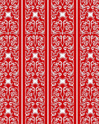 Red White Elaborate Floral Vertical Stripe Rug
