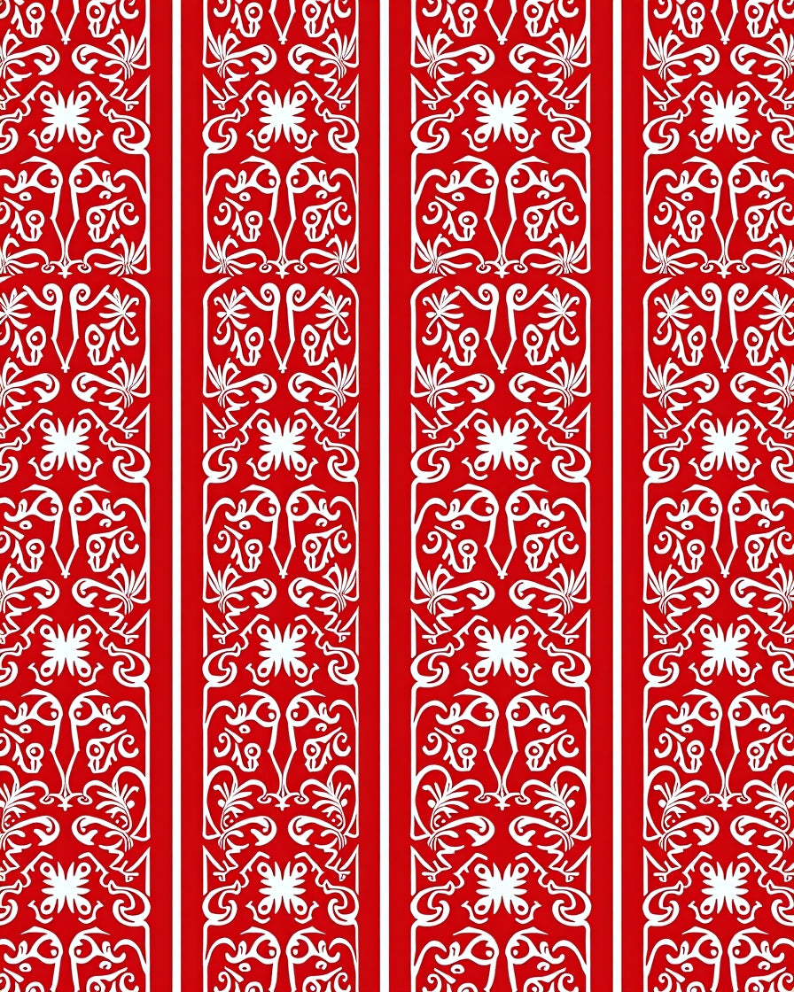 Red White Elaborate Floral Vertical Stripe Rug