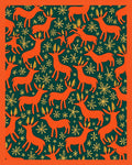 Orange Deer Golden Meadow Dark Green Rug