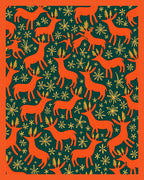 Orange Deer Golden Meadow Dark Green Rug