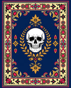 Dark Blue Skull Floral Ornament Rug