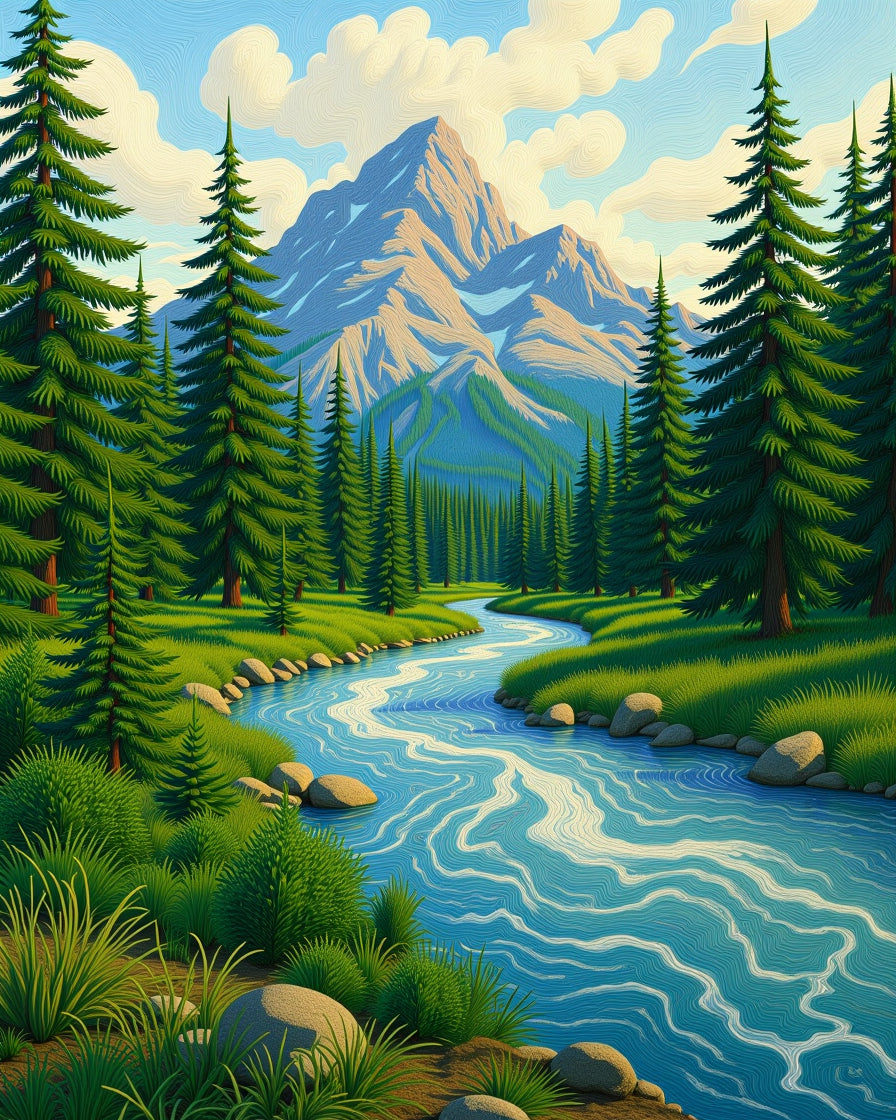 Alpine River Forest Meadow Mountain Scenery Rug